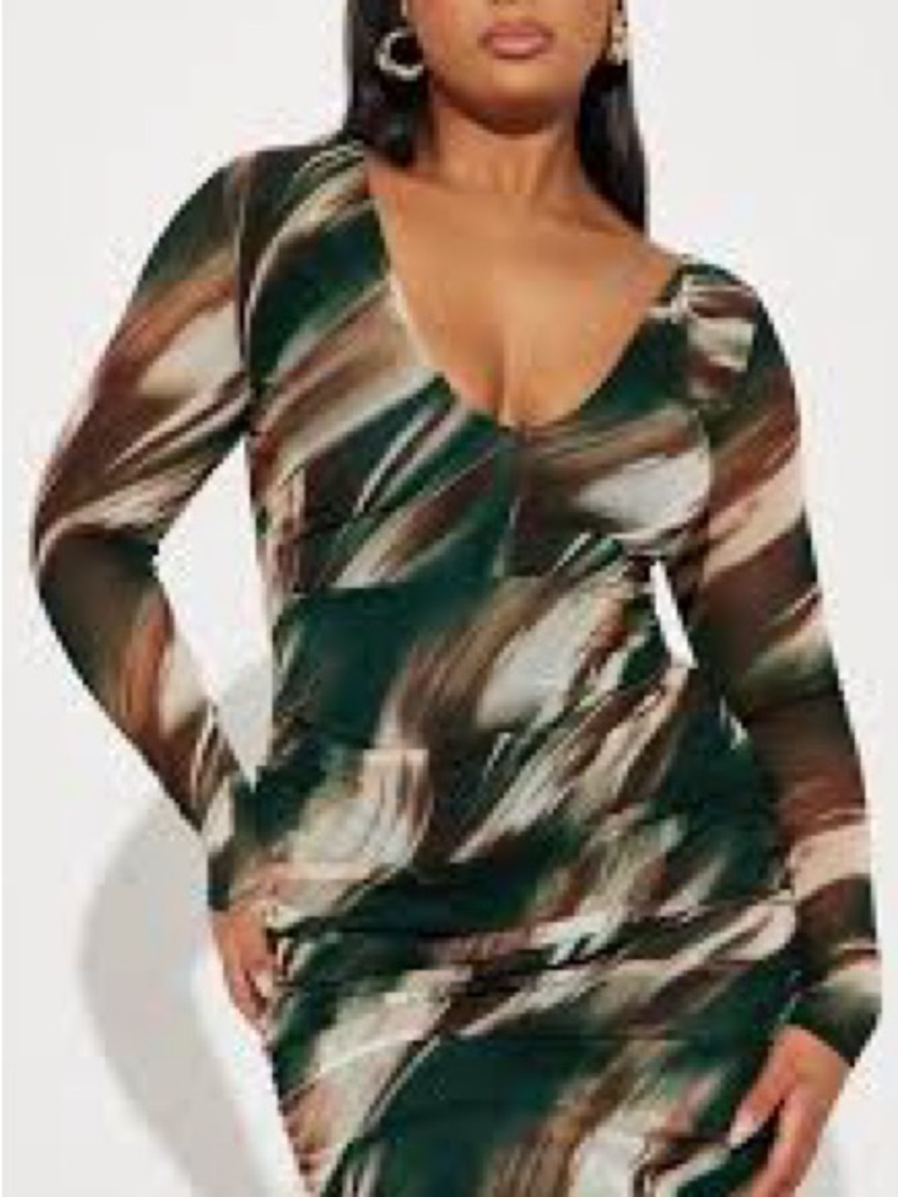 Fashion Nova Teal, Brown & Cream Abstract Wrap Midi Dress 1X - Picture 6 of 6